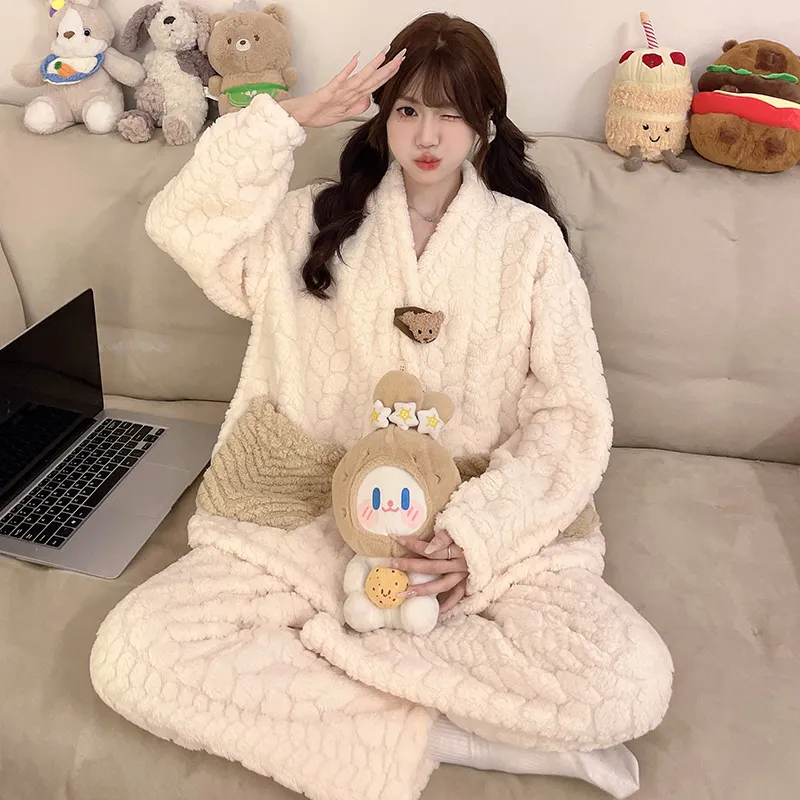 XIAFENYAN Pajama Set Women's Apricot-5