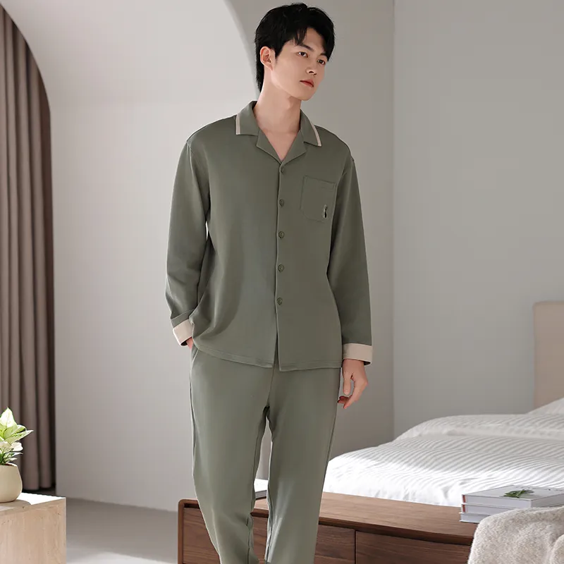 XIAFENYAN Pajama Set Men's Dark Green-7