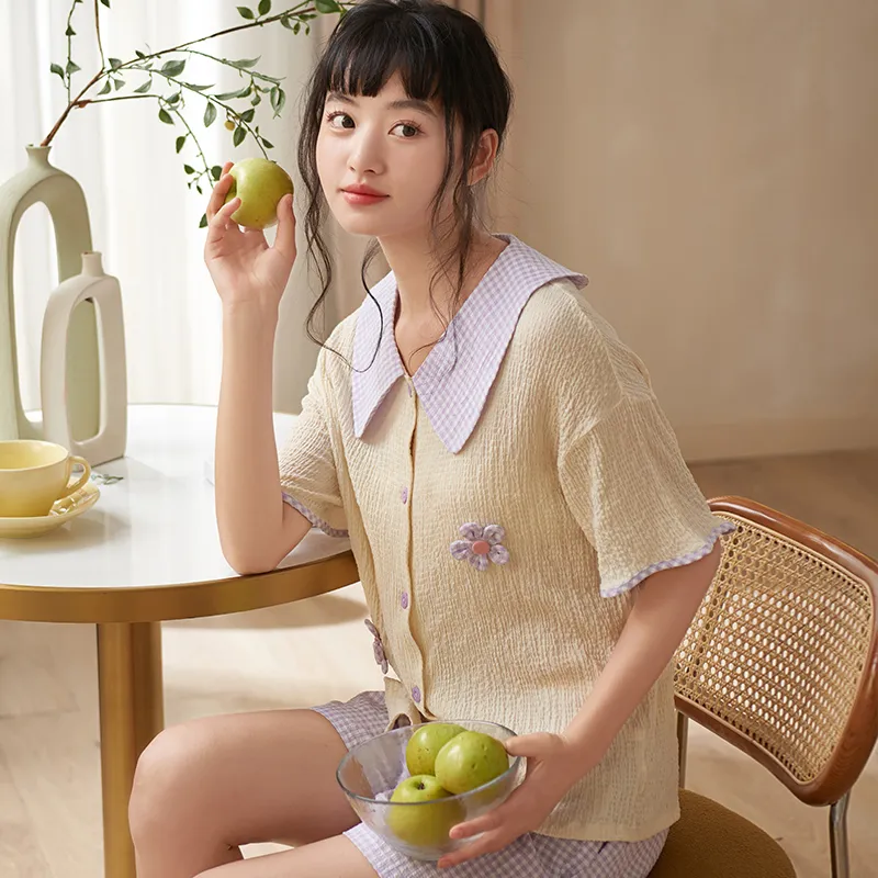 XIAFENYAN Pajama Set Women's Apricot Purple-5