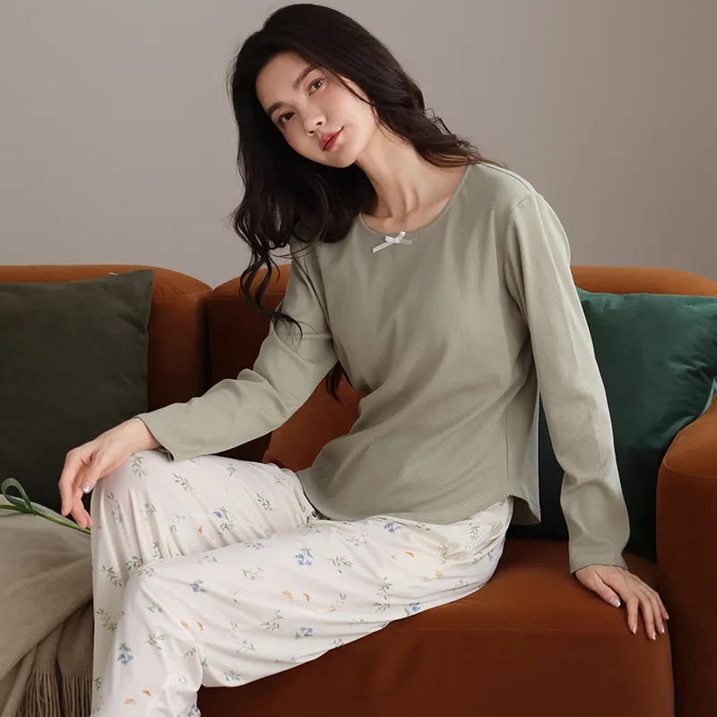 XIAFENYAN Pajama Set Women's Green Apricot-3