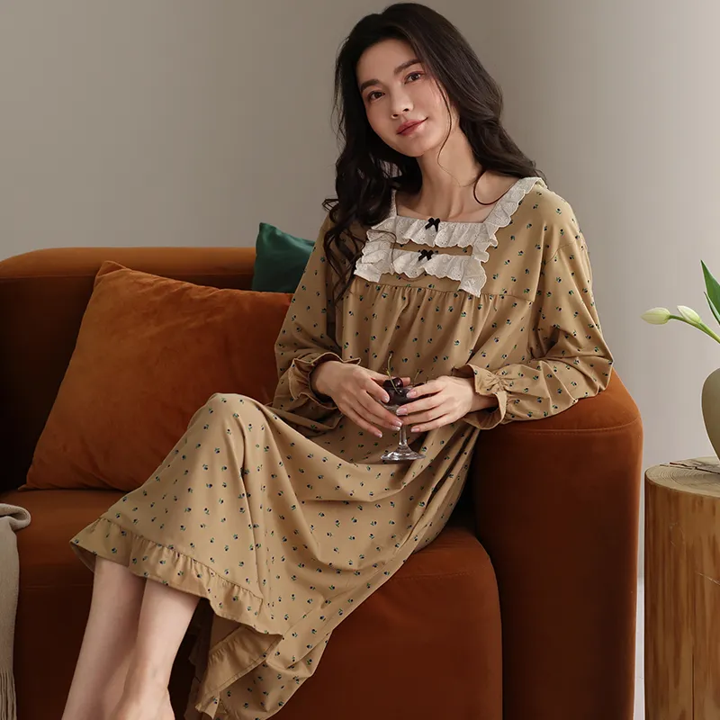 XIAFENYAN Nightgown Women's Brown-3