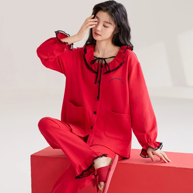XIAFENYAN Pajama Set Women's Red-5