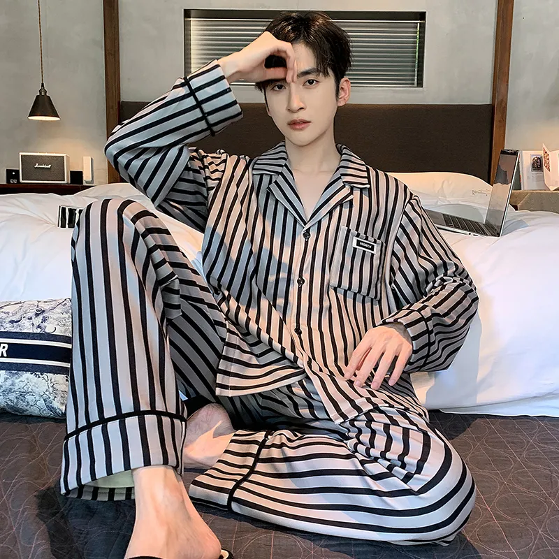 XIAFENYAN Pajama Set Men's Black Beige-4