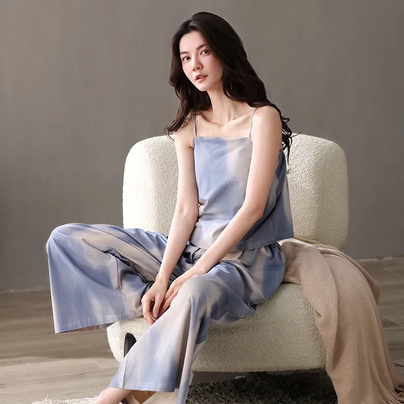 XIAFENYAN Pajama Set Women's Apricot Blue-2