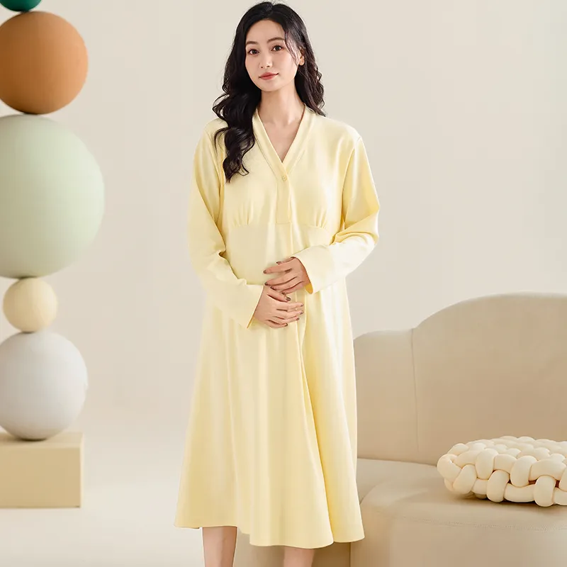 XIAFENYAN Nightgown Women's Yellow-5
