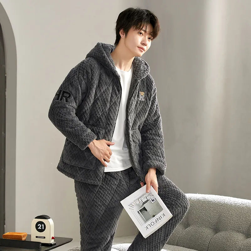 XIAFENYAN Pajama Set Men's Charcoal Gray-5