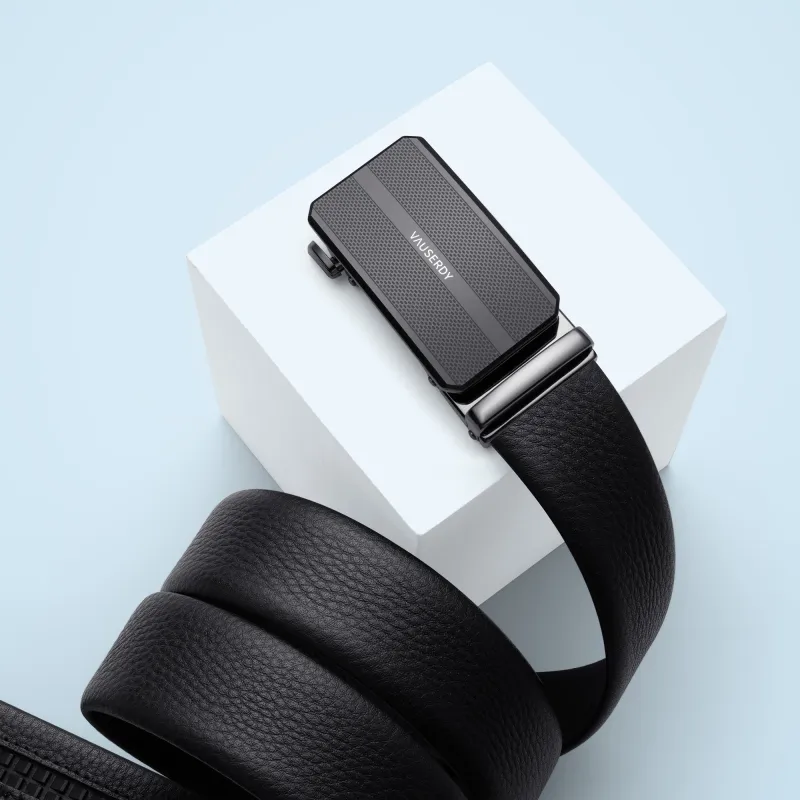 VAUSERDY Top Grain Cow Leather Leather Belts Men's Black 3.5cm-2