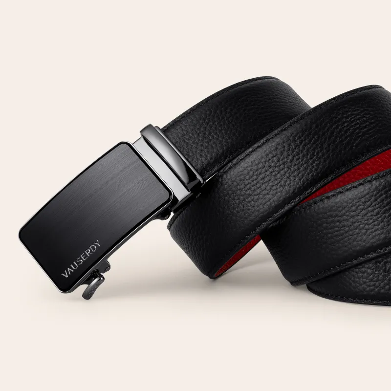VAUSERDY Cow Leather Belts Men's Outer Black Inner Red Width 3.5cm-2