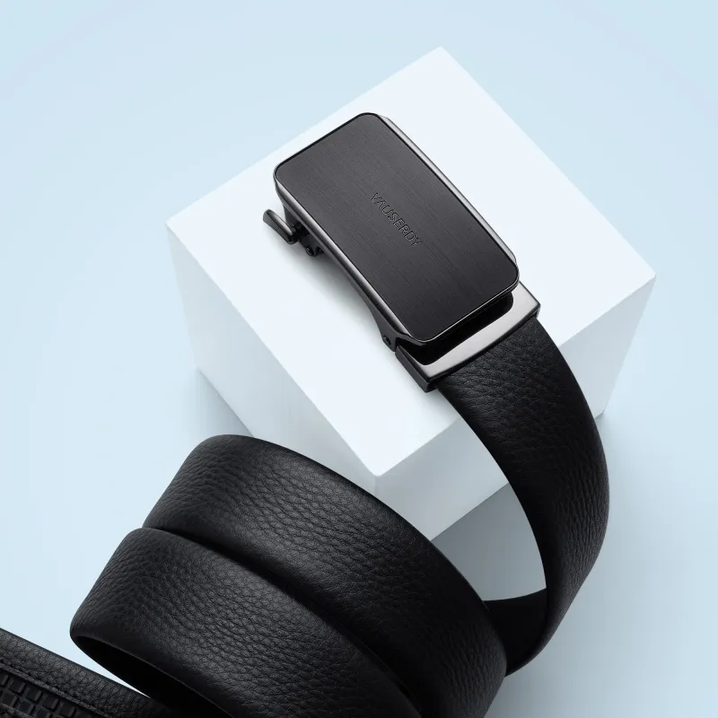 VAUSERDY Top Grain Cow Leather Fashion Trend For Young People Versatile Men's Black 3.5cm-2