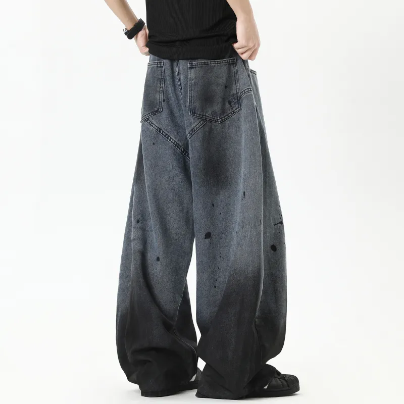 ZWWWZ Jeans Unisex Ink Splatter Blue-5