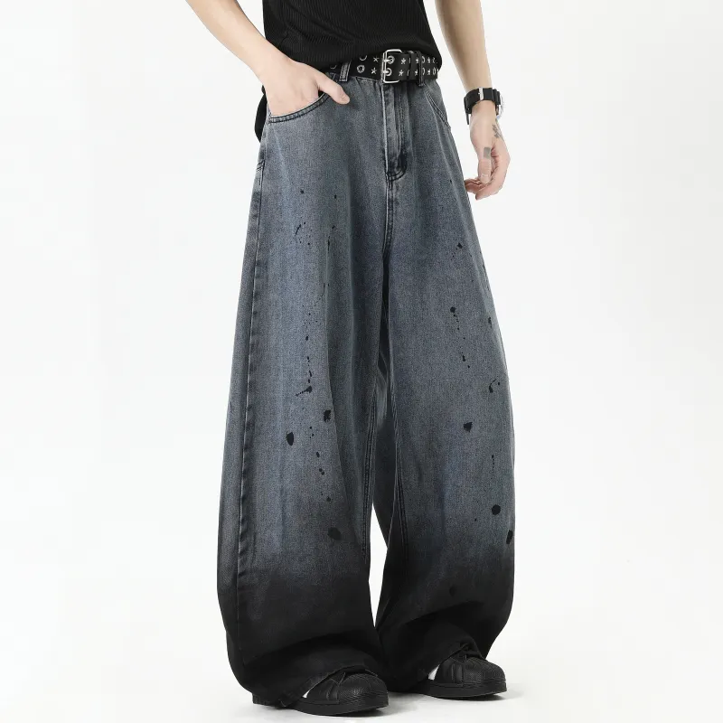ZWWWZ Jeans Unisex Ink Splatter Blue-3
