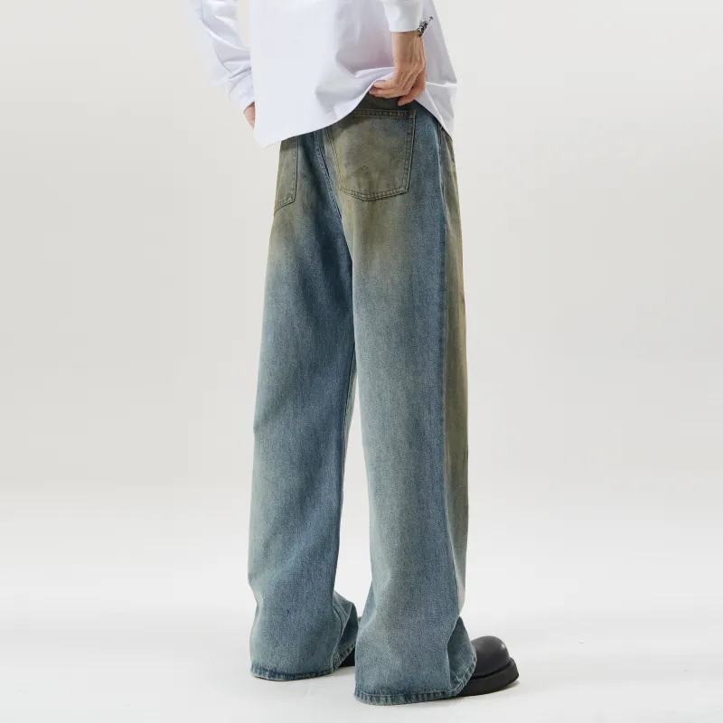 ZWWWZ Jeans Unisex Dirty Dyed Blue-6