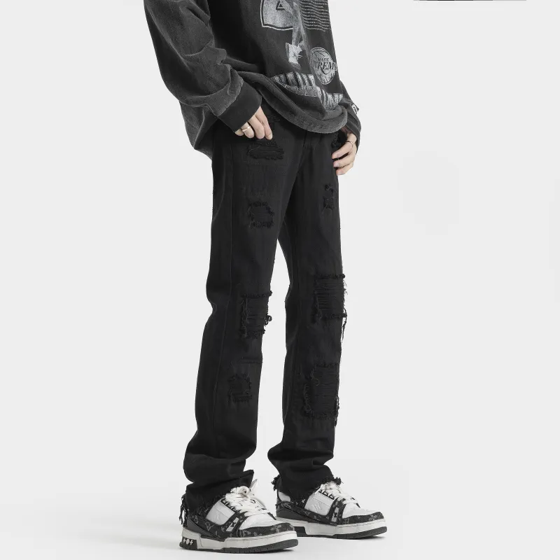 WELTER EXPERIMENT Trendy Niche Design American Luxury Streetwear Washable Ripped Jeans Unisex-3