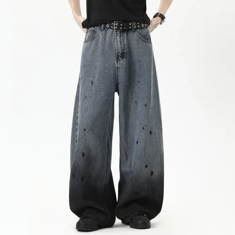 ZWWWZ Jeans Unisex Ink Splatter Blue-4