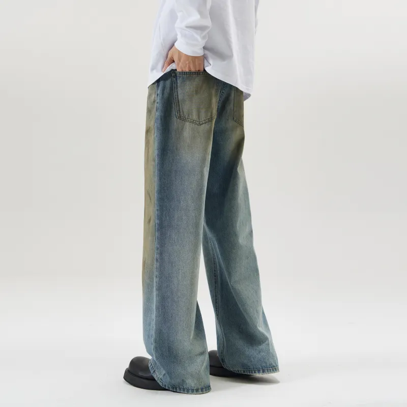 ZWWWZ Jeans Unisex Dirty Dyed Blue-5