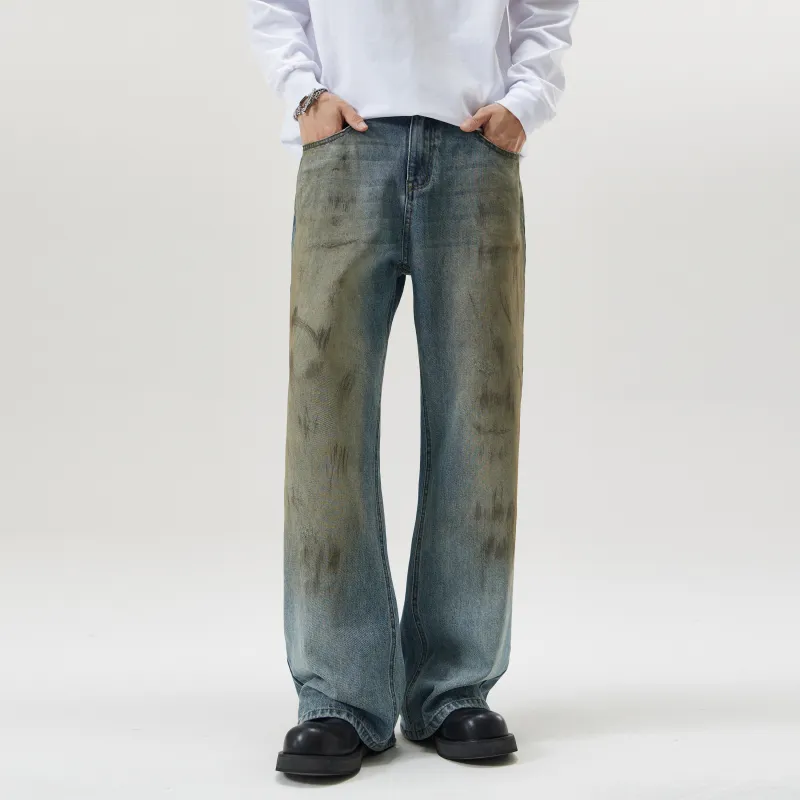 ZWWWZ Jeans Unisex Dirty Dyed Blue-2