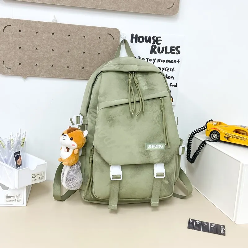 BUBM Composite Cloth Backpack Unisex Black/Ecru/Red/Blue/Green-23