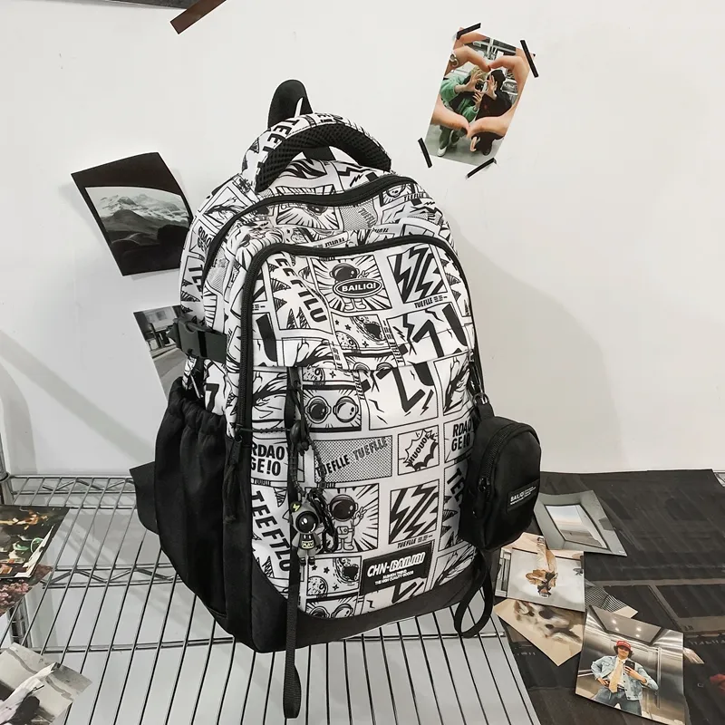 BUBM Nylon Backpack Unisex Black/White/Green-4