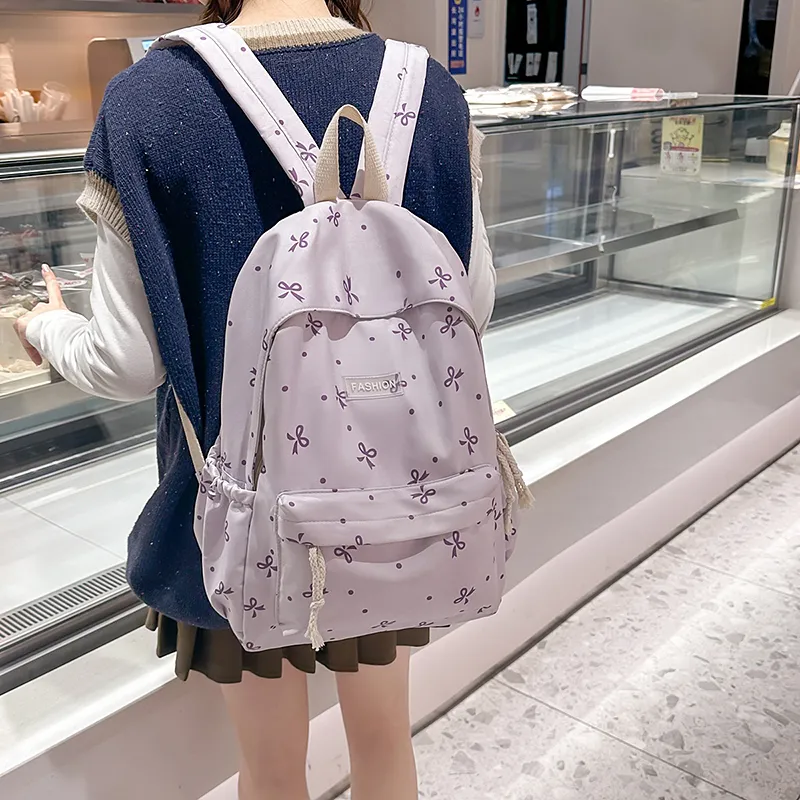 BUBM Nylon Backpack Unisex Black/Purple/White Blue Floral/White Red Floral/White Black Floral-9