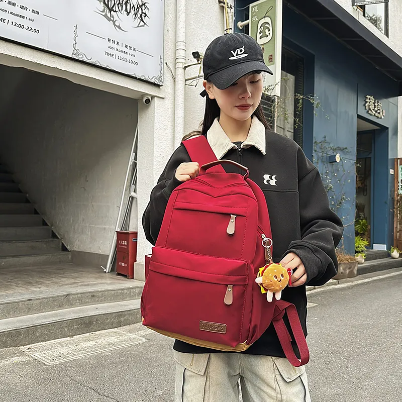 BUBM Nylon Backpack Unisex White/Black/Red-14