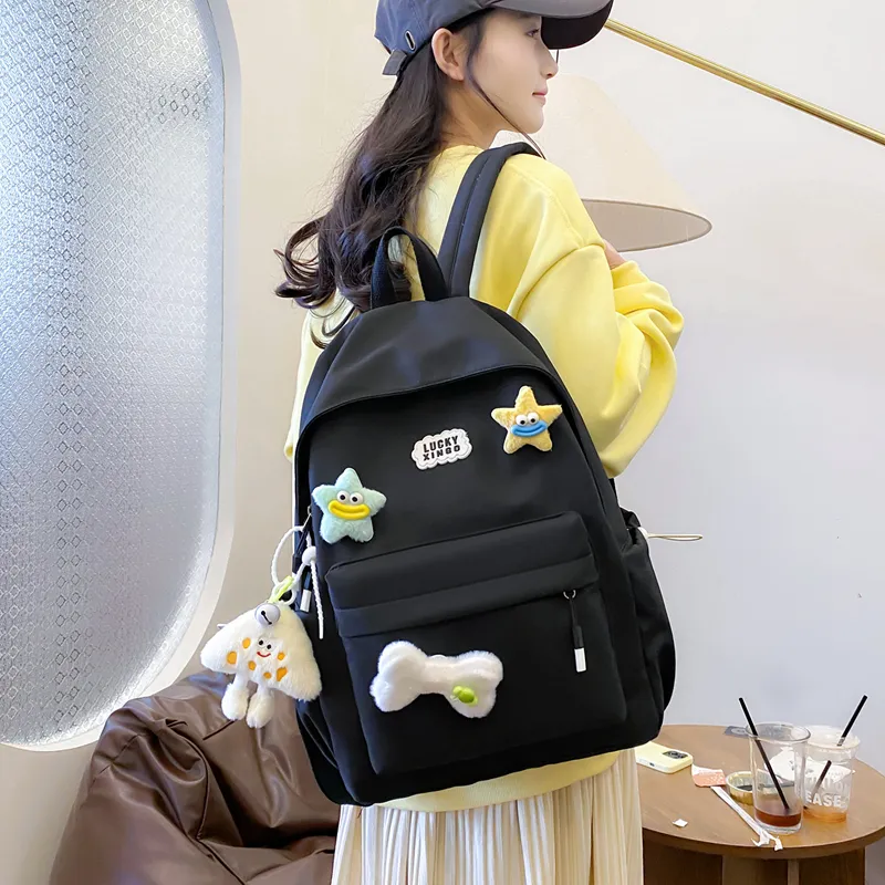 BUBM Nylon Backpack Women's White/Black/Pink/Light Green/Yellow-17