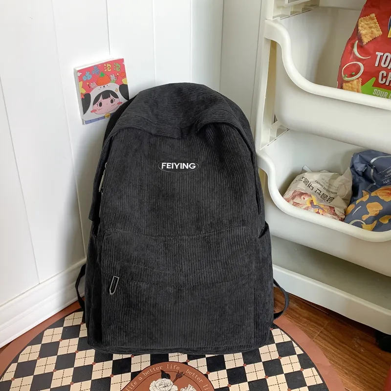 BUBM Corduroy Backpack Regular Unisex Black/Khaki/Brown/Gray-3