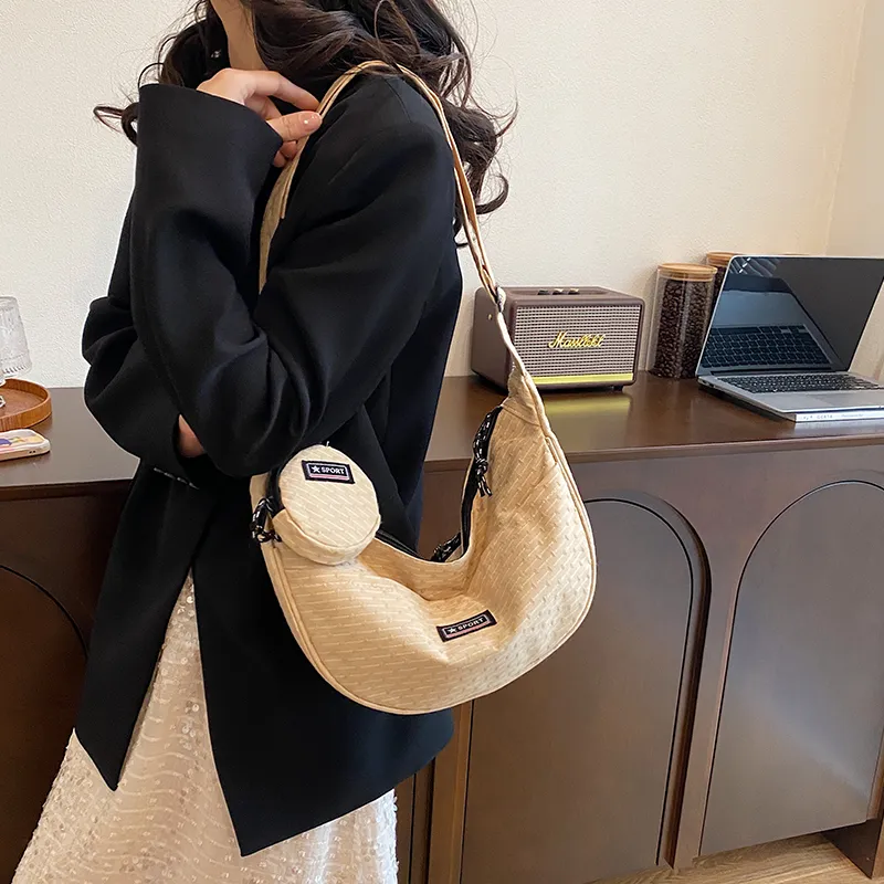 BUBM Composite Cloth Dumpling Bag Shoulder Bag Unisex Black/Yellow/Red/Green/Khaki-19