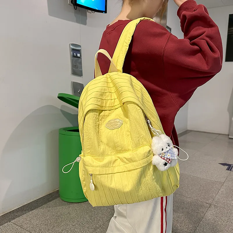 BUBM Nylon Backpack Unisex Black/Ecru/Yellow/Pink/Violet-29