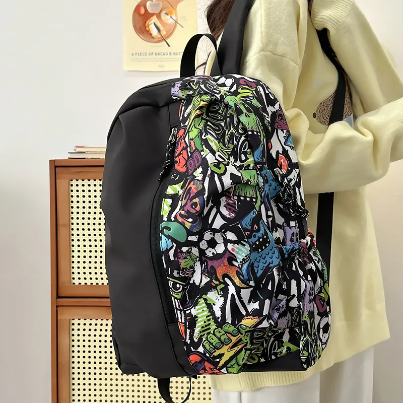 BUBM Nylon Backpack Unisex White/Red/Green-15