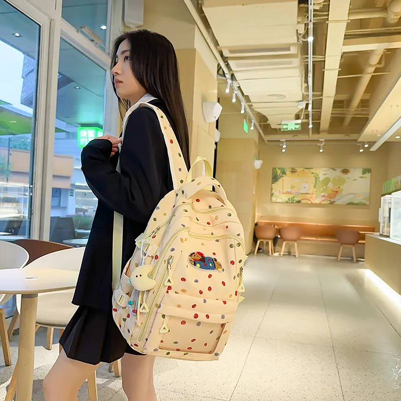 BUBM Nylon Backpack Regular Unisex White/Yellow/Light Blue-7