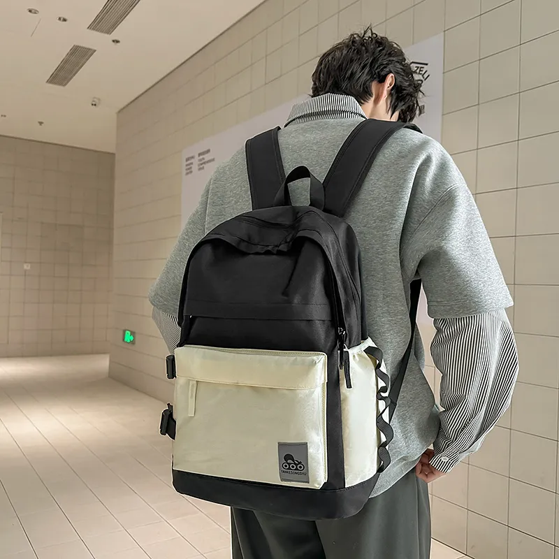 BUBM Nylon Backpack Unisex Black/Gray/Green/Pink-2