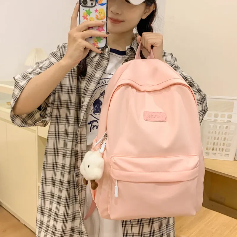 BUBM Nylon Backpack Unisex Black/White/Pink/Purple/Green-21
