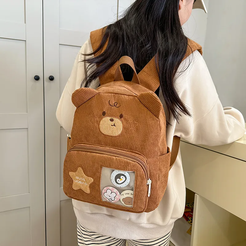 BUBM Corduroy Backpack Regular Unisex Apricot/Khaki/Brown-14