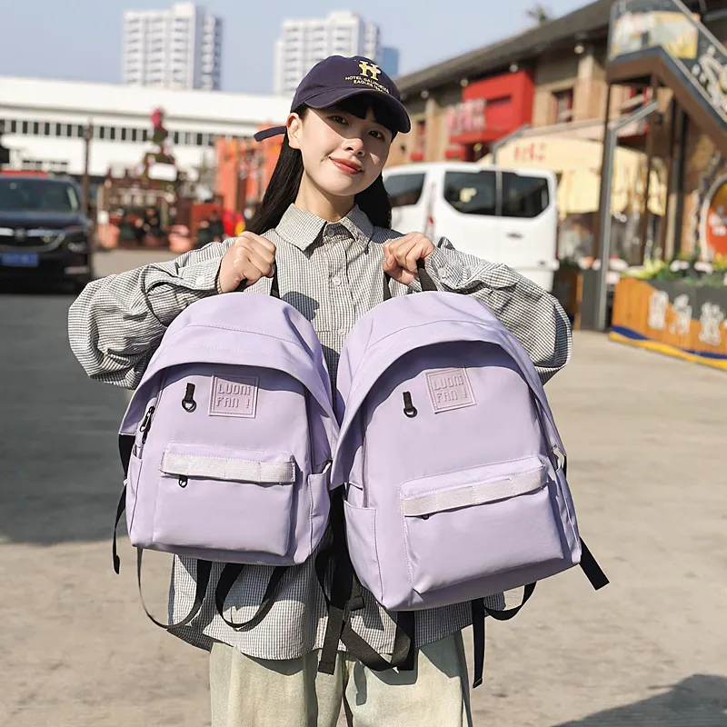 BUBM Nylon Backpack Unisex Purple/Orange/Black/White-1