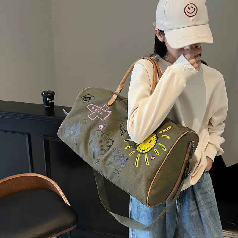 BUBM Canvas Handbag Travel Bag Unisex Black/Coffee/Army Green-10