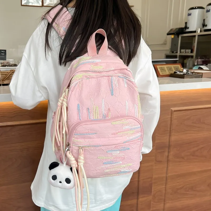 BUBM Composite Cloth Backpack Regular Unisex Black/White/Pink/Yellow-9