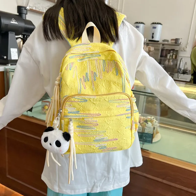 BUBM Composite Cloth Backpack Regular Unisex Black/White/Pink/Yellow-16