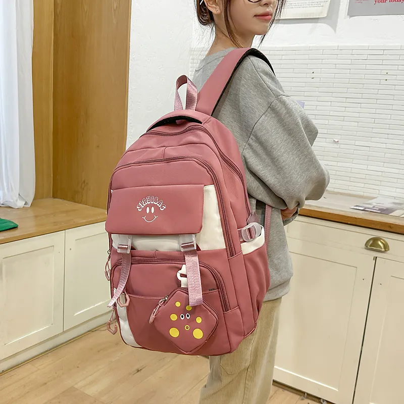 BUBM Nylon Backpack Unisex Black/Ecru/Green/Pink/Khaki/Bayberry Red-4