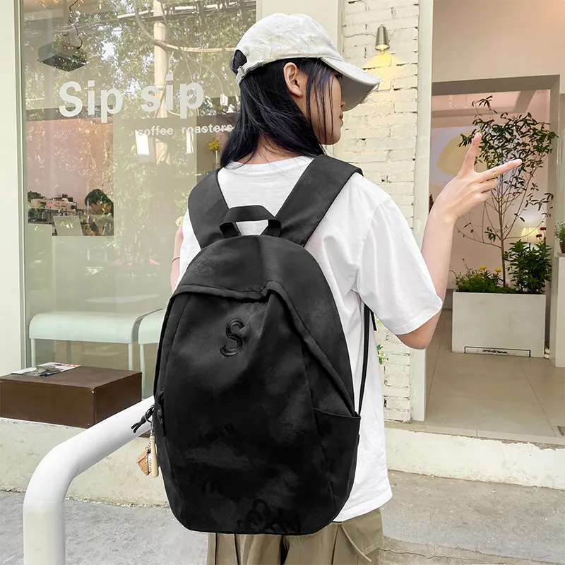 BUBM Nylon Backpack Unisex Black/Beige/Green/Burgundy-3