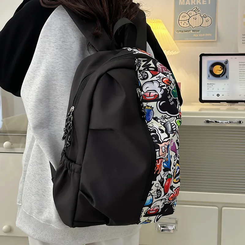 BUBM Nylon Backpack Unisex White/Red/Green-1