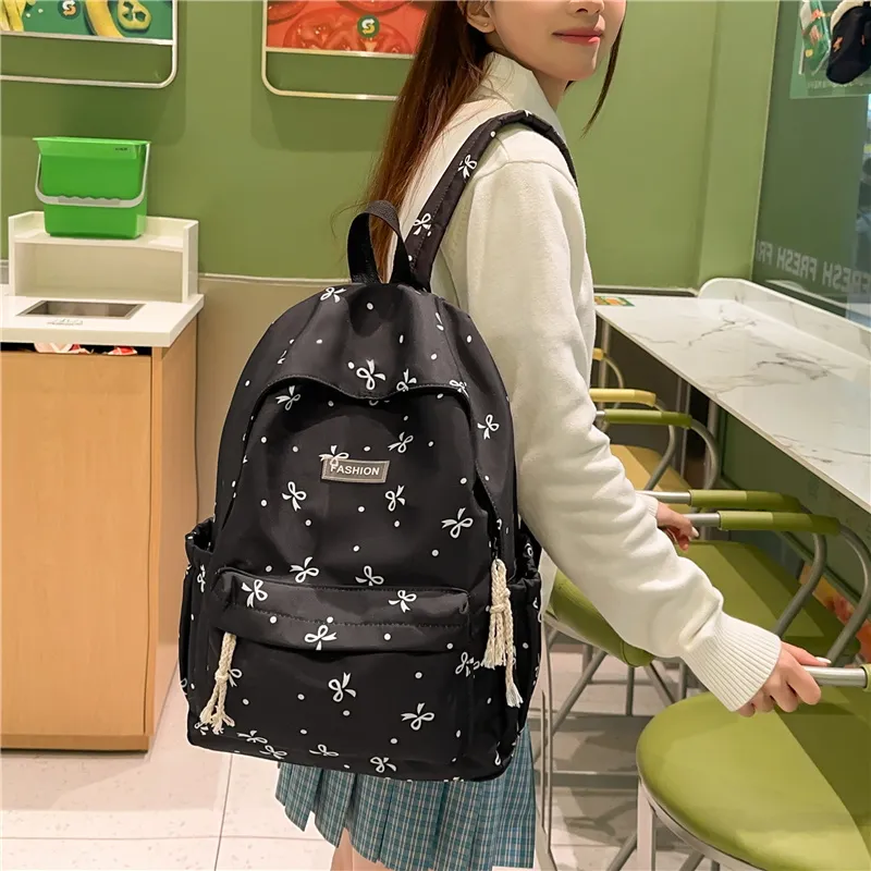 BUBM Nylon Backpack Unisex Black/Purple/White Blue Floral/White Red Floral/White Black Floral-4