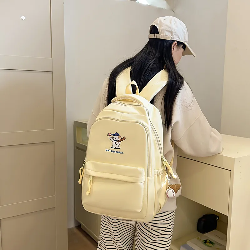 BUBM Nylon Backpack Unisex Yellow/Black/White/Khaki/Blue-1