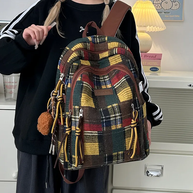BUBM Nylon Backpack Unisex Red/Yellow/Green-11