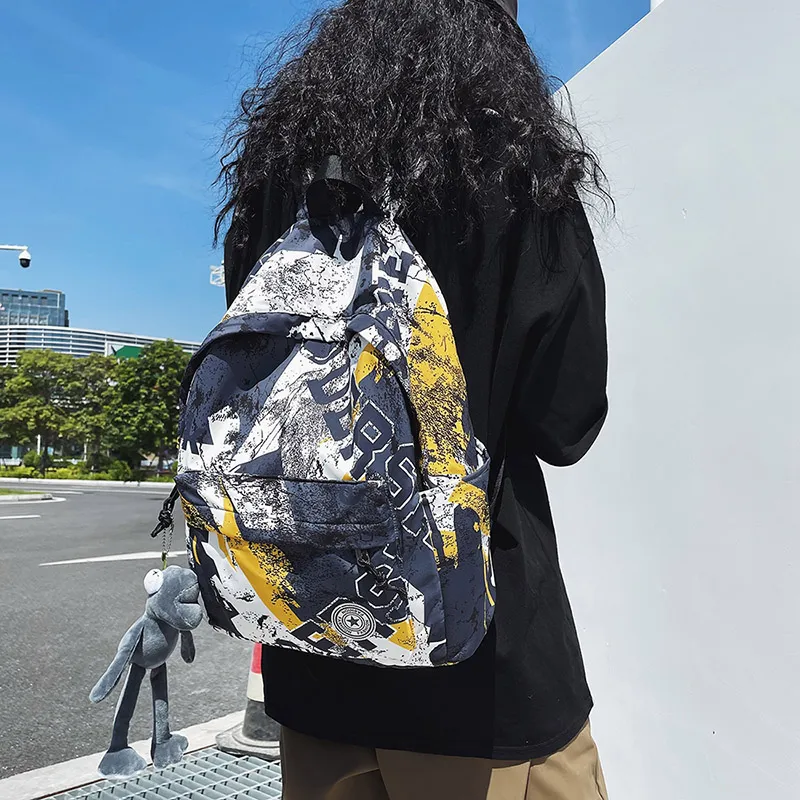 BUBM Nylon Backpack Regular Unisex Yellow/Blue/Red-4