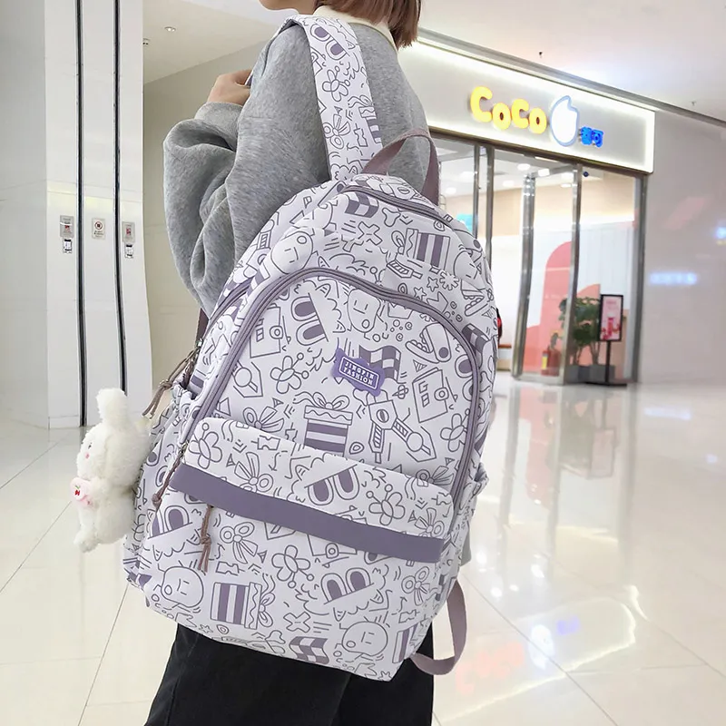 BUBM Nylon Backpack Unisex Black/Purple/Green/Blue/Pink-9