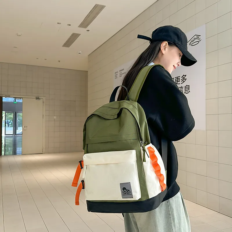 BUBM Nylon Backpack Unisex Black/Gray/Green/Pink-13