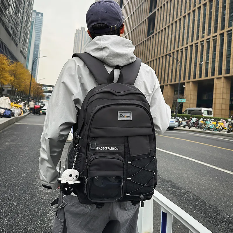 BUBM Nylon Backpack Unisex Light Gray/Black/Navy Blue/Beige-9