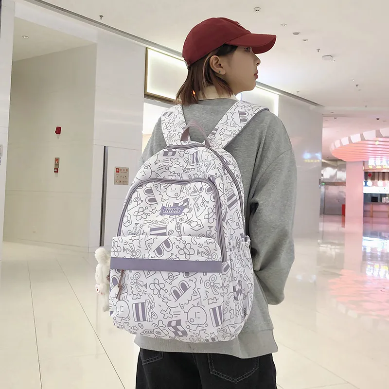 BUBM Nylon Backpack Unisex Black/Purple/Green/Blue/Pink-10