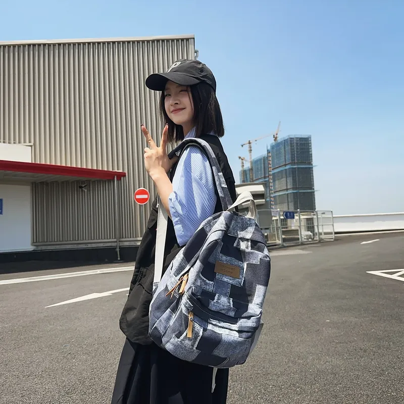 BUBM Denim Backpack Unisex Black/Blue/Brown-2