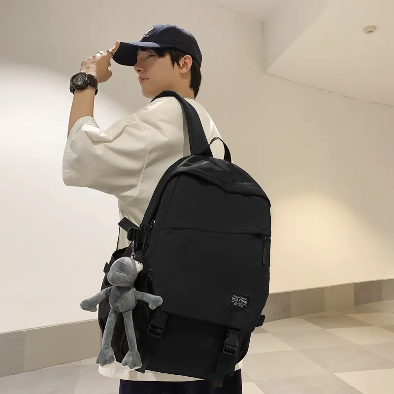 BUBM Nylon Backpack Unisex Black/White/Gray/Red/Blue-11